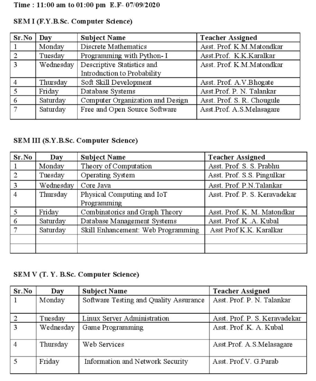 Term 1 Time Table